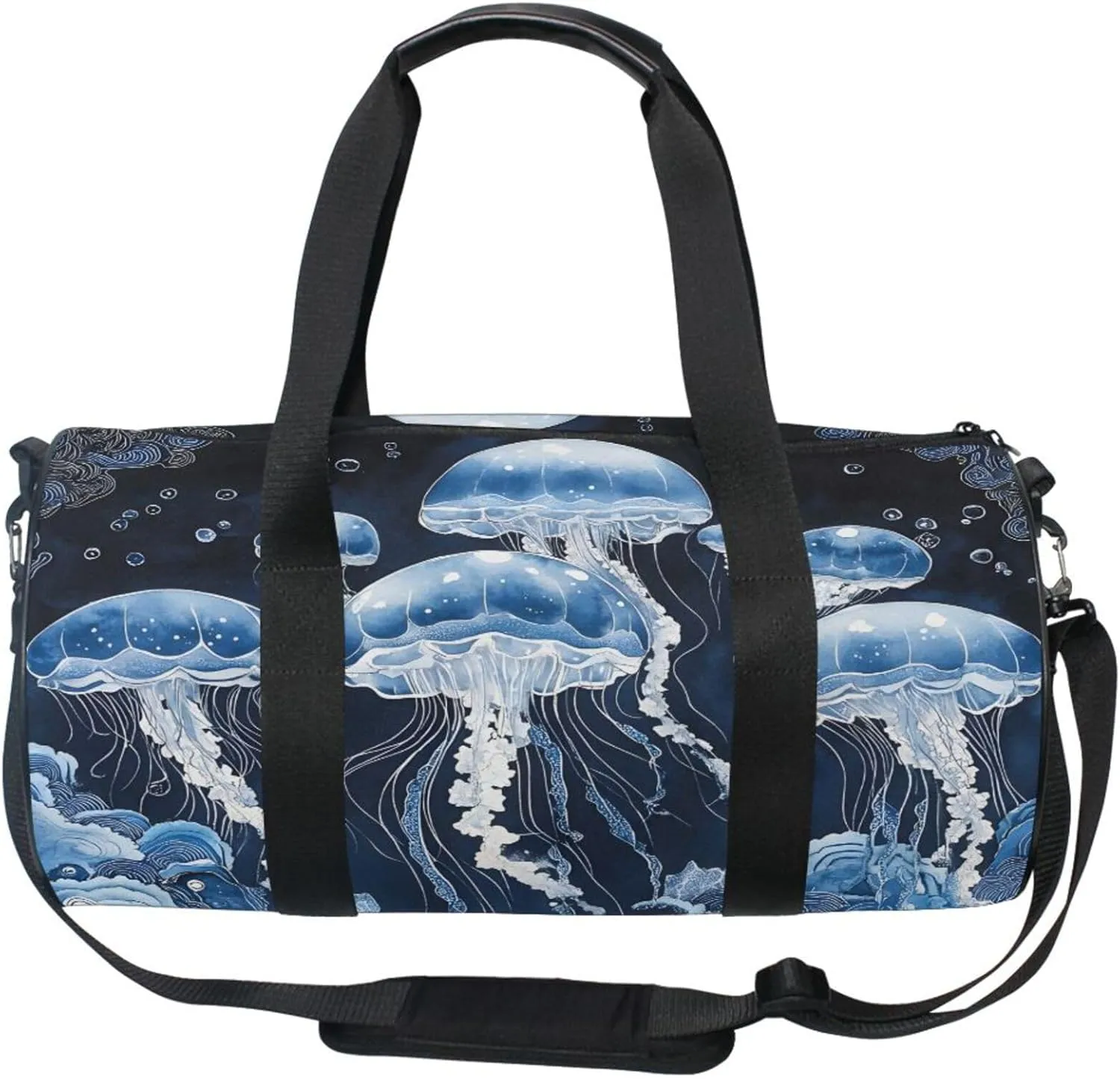 MNSRUU Sports Duffel Bags, Blue Jellyfish Athletic Gym Bag Overnight Workout Travel Tote Luggage for Men Women Yoga
