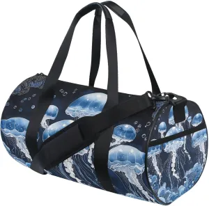 MNSRUU Sports Duffel Bags, Blue Jellyfish Athletic Gym Bag Overnight Workout Travel Tote Luggage for Men Women Yoga