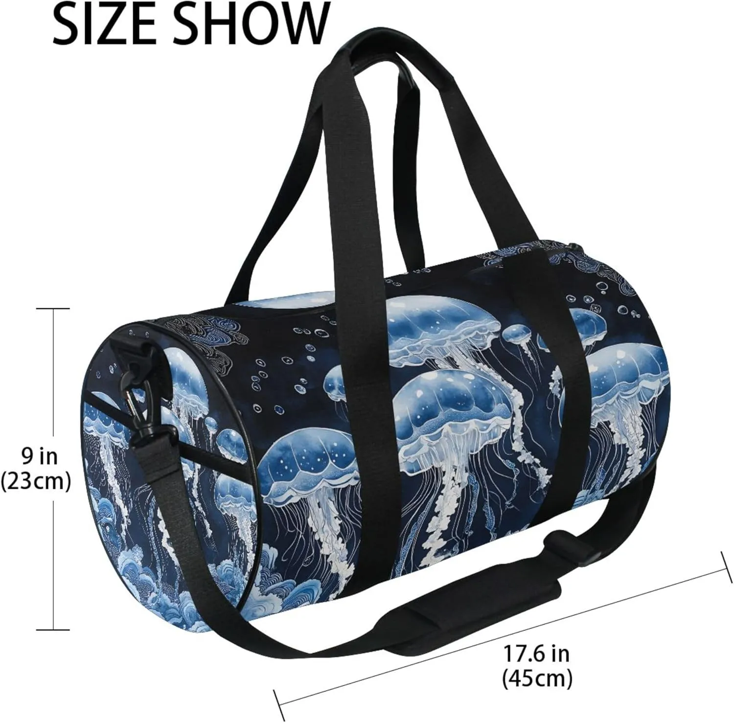 MNSRUU Sports Duffel Bags, Blue Jellyfish Athletic Gym Bag Overnight Workout Travel Tote Luggage for Men Women Yoga