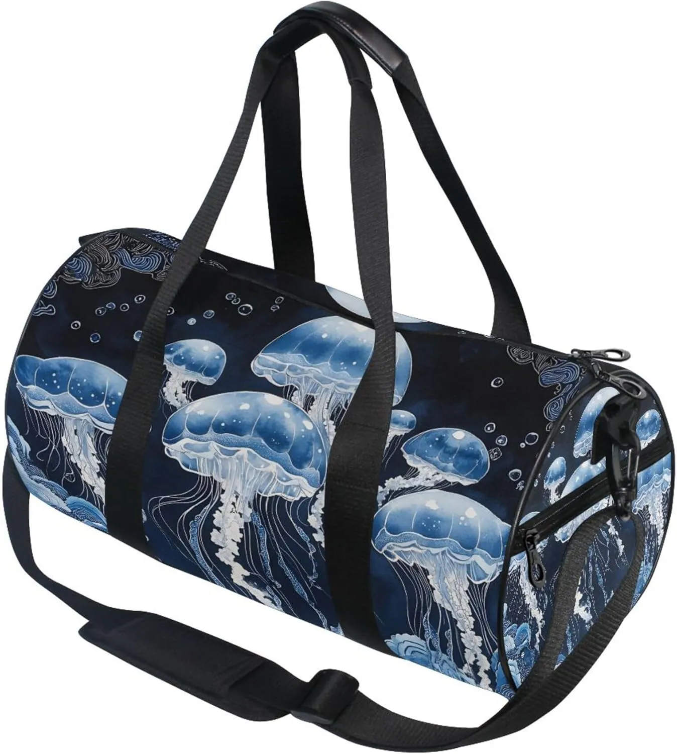MNSRUU Sports Duffel Bags, Blue Jellyfish Athletic Gym Bag Overnight Workout Travel Tote Luggage for Men Women Yoga