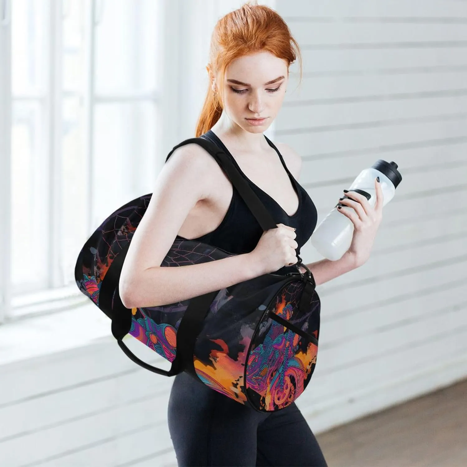 MNSRUU Sports Duffel Bags, Motorcycle Dreamcatcher Athletic Gym Bag Overnight Workout Travel Tote Luggage for Men Women Yoga
