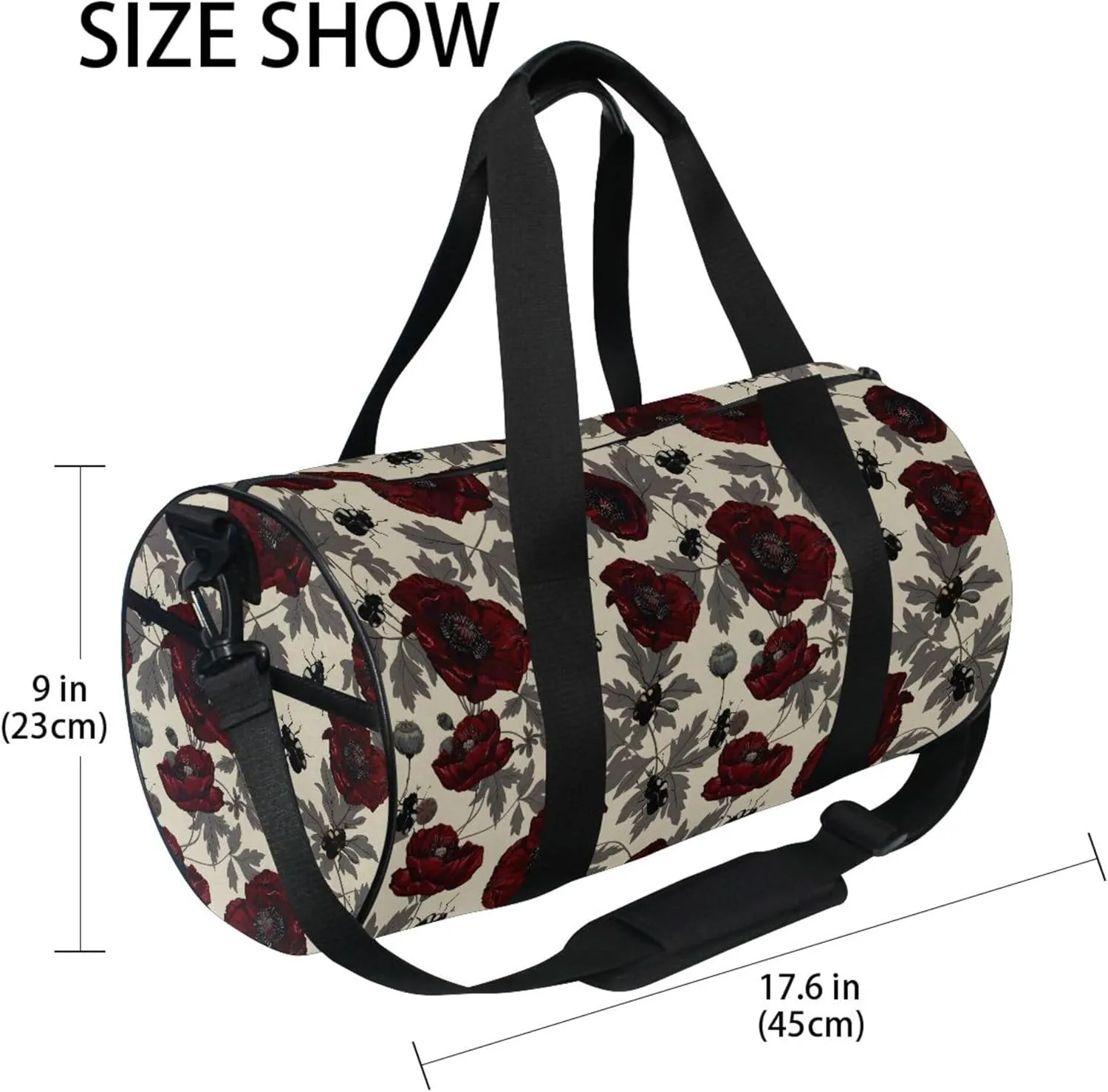 MNSRUU Sports Duffel Bags, Poppy Beetle Athletic Gym Bag Overnight Workout Travel Tote Luggage for Men Women Yoga