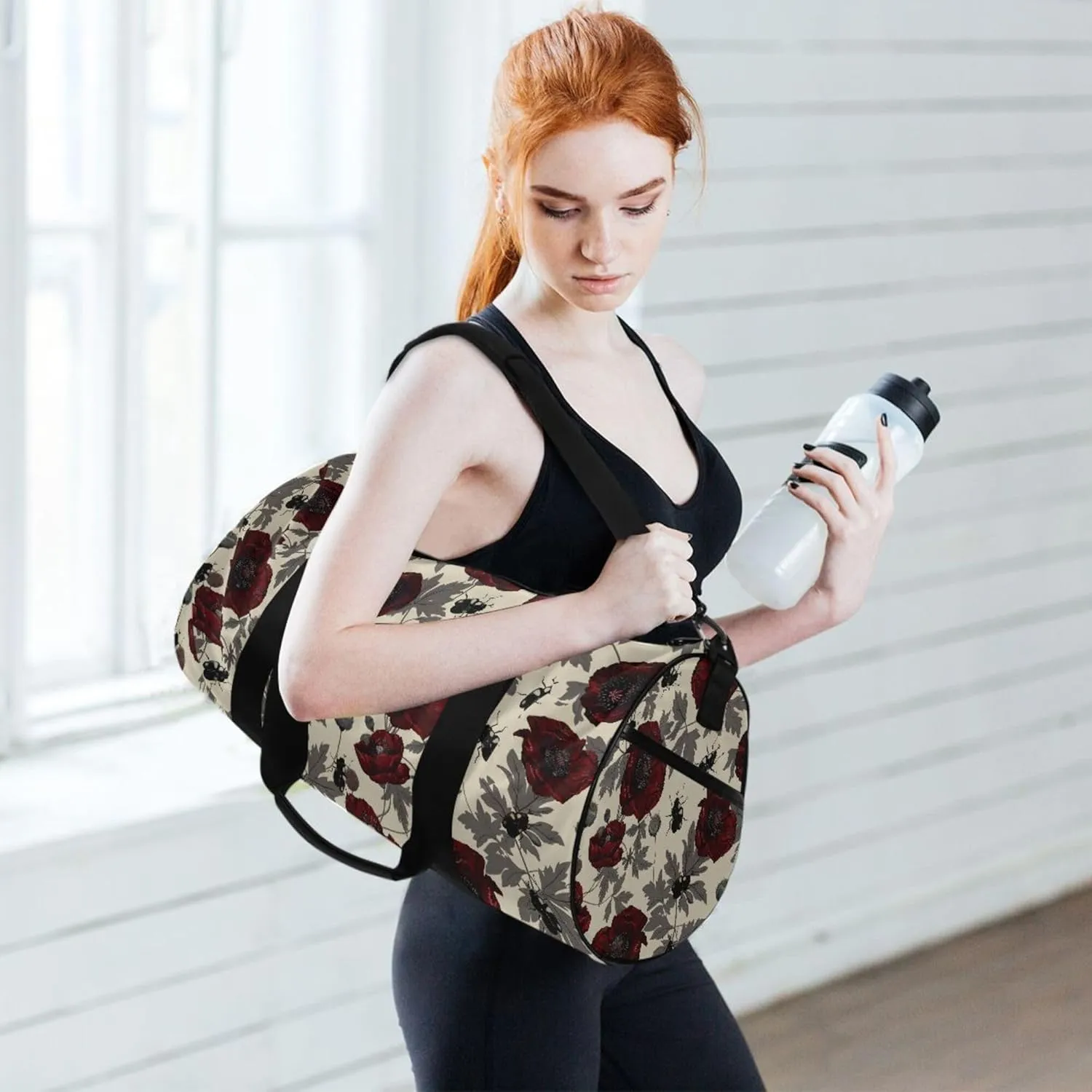 MNSRUU Sports Duffel Bags, Poppy Beetle Athletic Gym Bag Overnight Workout Travel Tote Luggage for Men Women Yoga