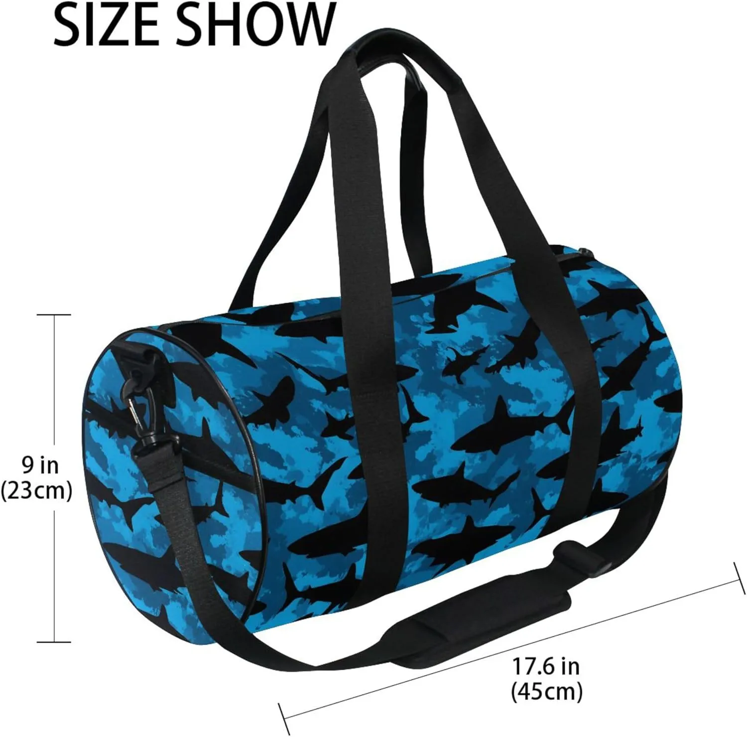 MNSRUU Sports Duffel Bags, Shark Silhouette Athletic Gym Bag Overnight Workout Travel Tote Luggage for Men Women Yoga