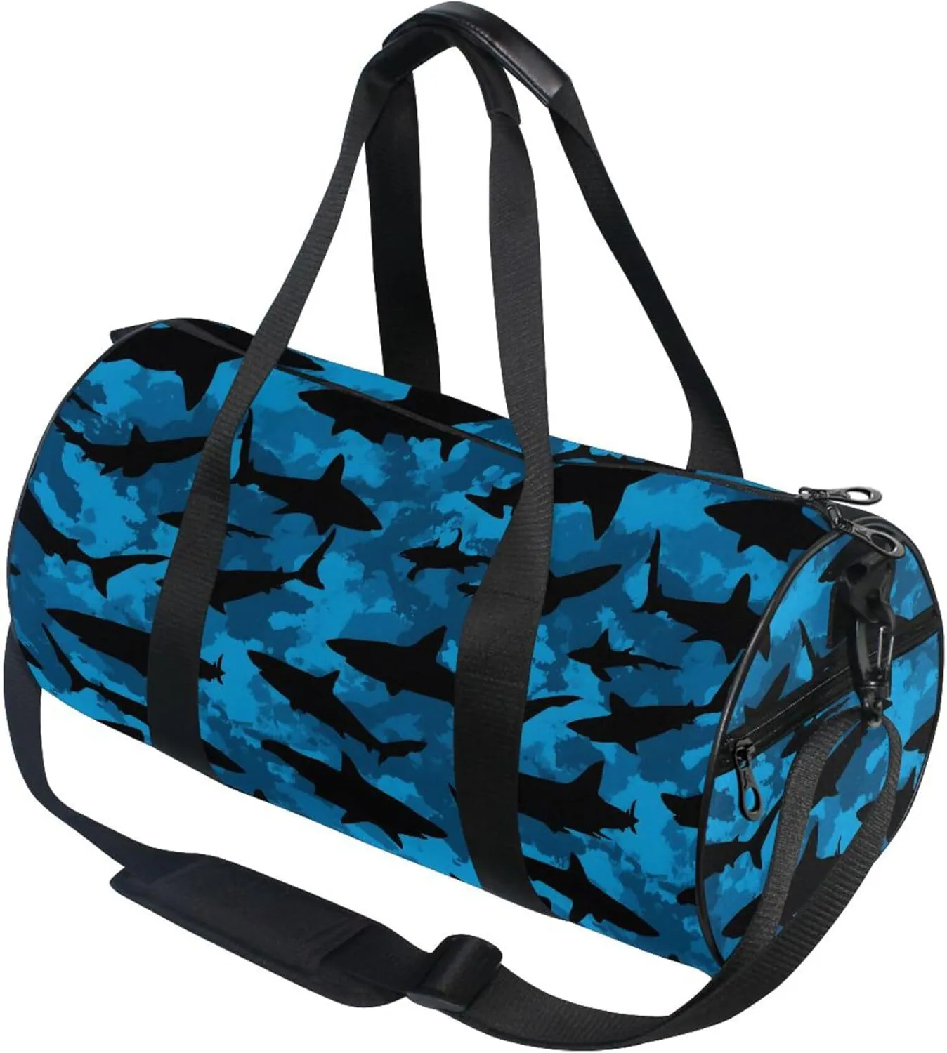 MNSRUU Sports Duffel Bags, Shark Silhouette Athletic Gym Bag Overnight Workout Travel Tote Luggage for Men Women Yoga