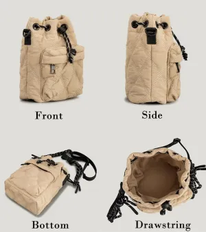 Molodo Mini Quilted Bucket Bag Quilted Puffer Crossbody Bags for Women Sports Shoulder Bag Nylon Sling Bag with Drawstring