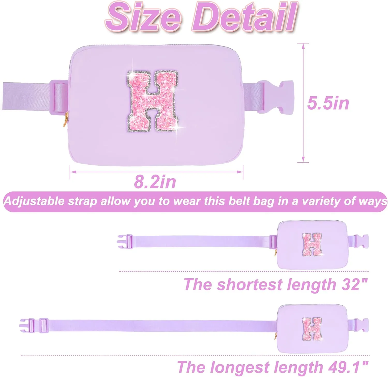 Monogrammed Gifts for Women Girls - Fanny Pack & Crossbody Bag Trendy Everywhere Belt Bag Fashion Monogrammed Purse | H, Lavender Bag