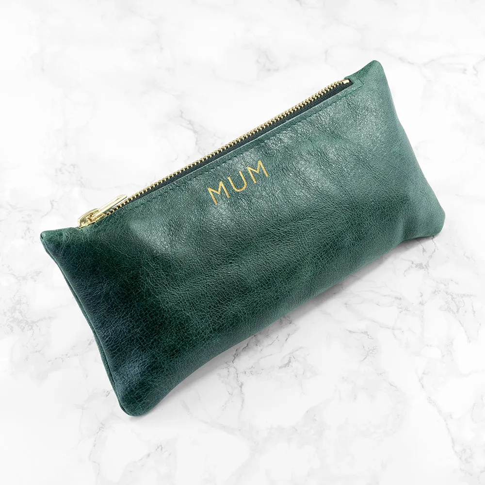 Monogrammed Green Leather Slimline Clutch Bag