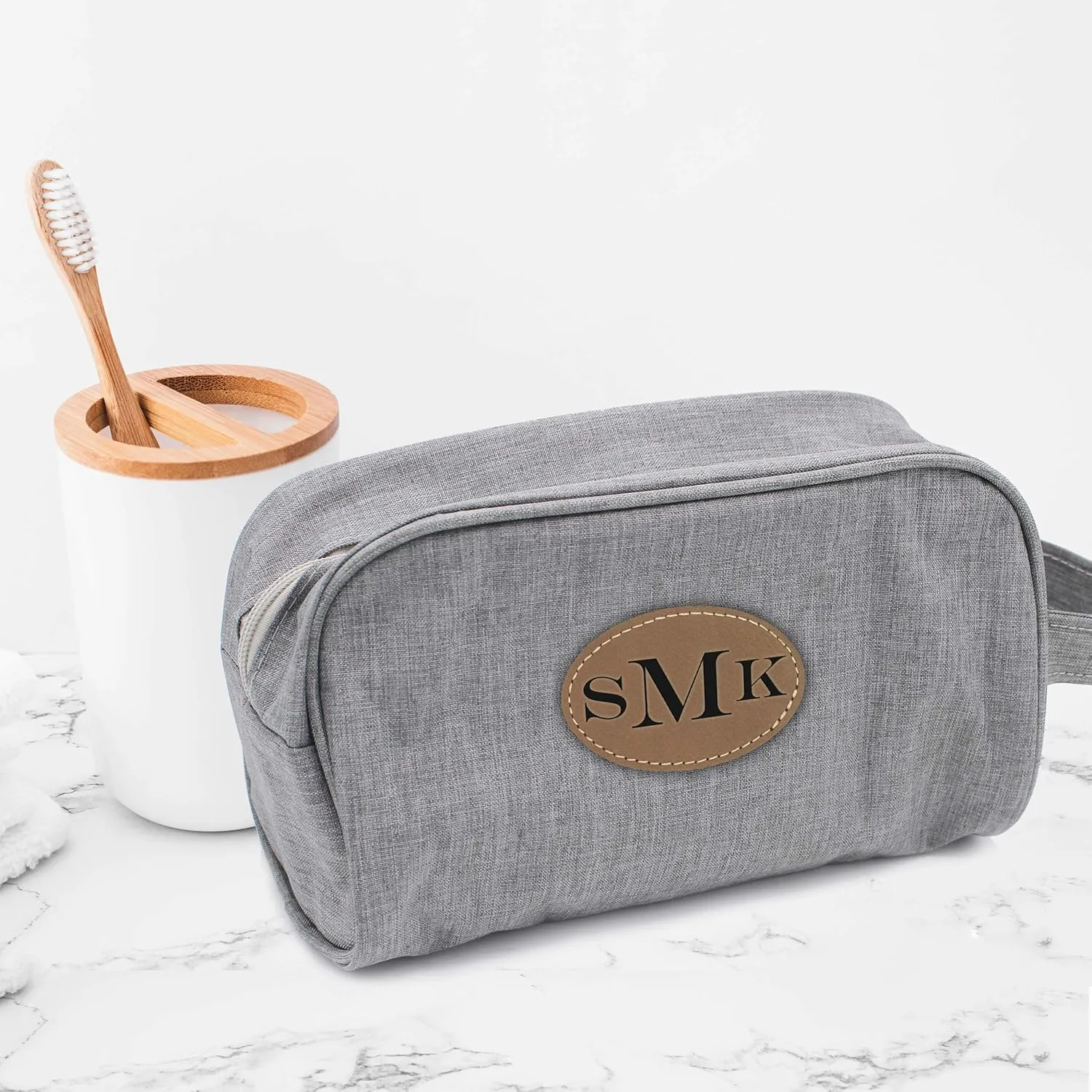 Monogrammed Travel Toiletry Bag, Monogram Cosmetic Organizer, Makeup or Dopp Kit, Gifts for Her, Him (Grey)
