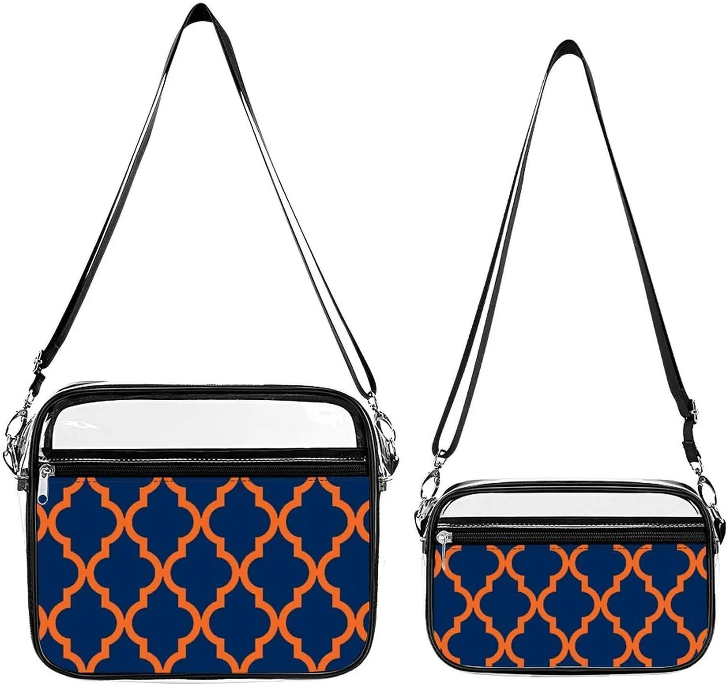 Moroccan Pattern Orange Navy Blue Transparent Cross Bag Two-piece Set