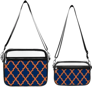 Moroccan Pattern Orange Navy Blue Transparent Cross Bag Two-piece Set
