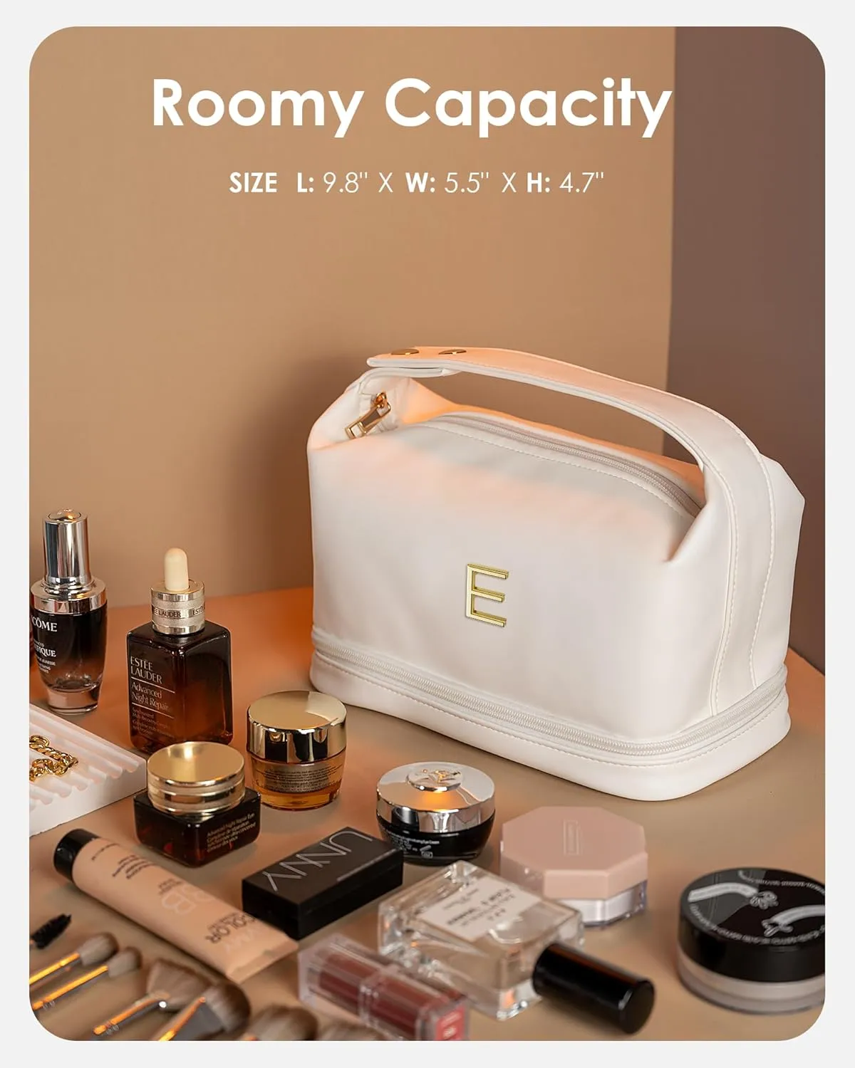 Mothers Day Gifts for Friends, Personalized Makeup Bag with Handle, Initial Double Layer Cosmetic Bag with Makeup Brush Organizer, Gifts for Friends Female Mom-Graduation Gift for Teens Girls