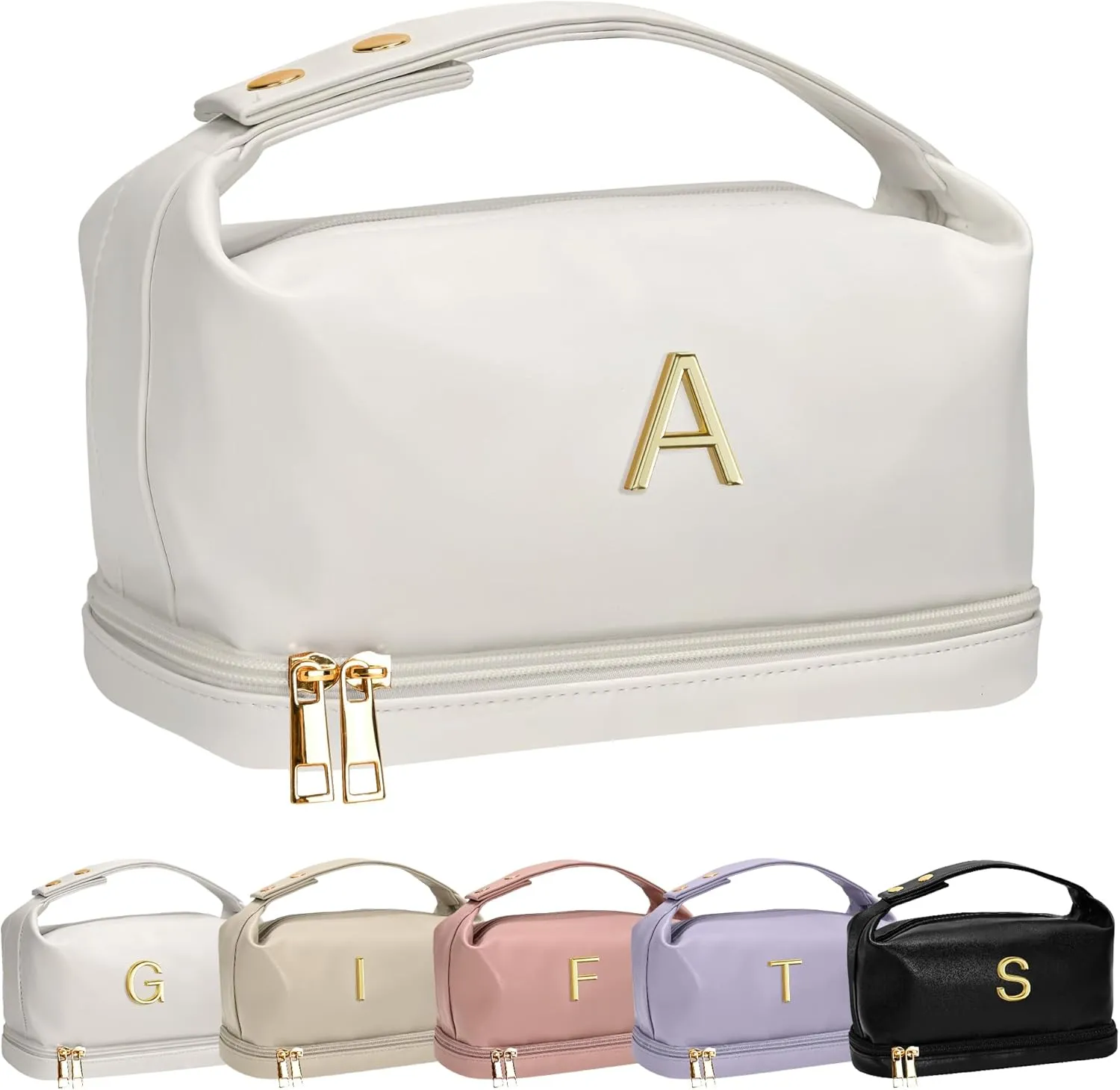 Mothers Day Gifts for Friends, Personalized Makeup Bag with Handle, Initial Double Layer Cosmetic Bag with Makeup Brush Organizer, Gifts for Friends Female Mom-Graduation Gift for Teens Girls
