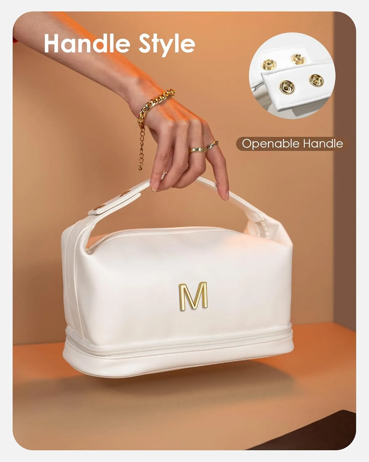Mothers Day Gifts for Friends, Personalized Makeup Bag with Handle, Initial Double Layer Cosmetic Bag with Makeup Brush Organizer, Gifts for Friends Female Mom-Graduation Gift for Teens Girls