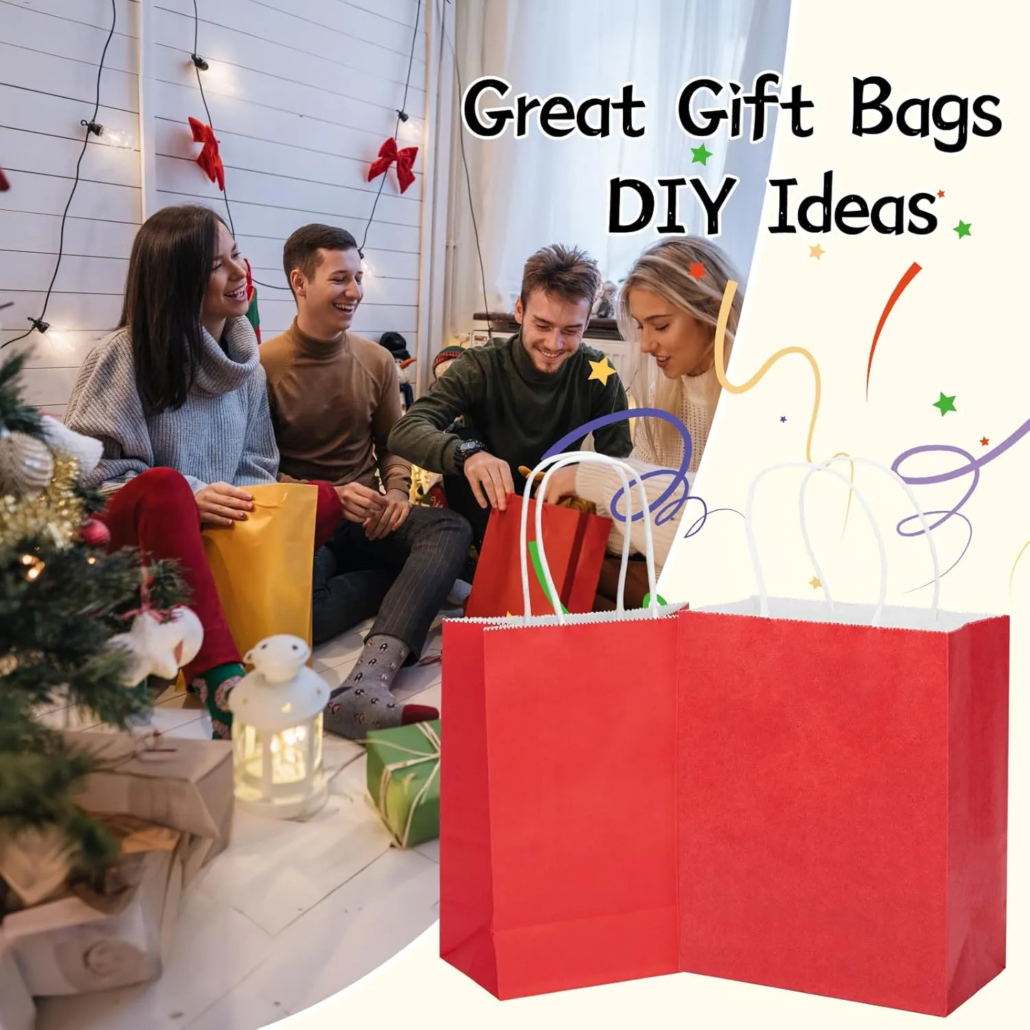 MOZRRO Gift Bags, 100 Pack 10.5x8.5x4.5 Inch, Paper Bags with Handles, Red, Medium Size, Recyclable, Eco-Friendly, Birthday, Wedding, Bulk, Party, Lunch Bags