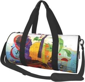 music 2 Printed Sports Gym Bag for Men Women Foldable Duffel Bag Carry On Weekender Bag for Travel Sports