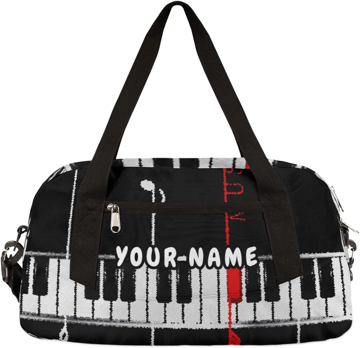 Musical Piano Theme Personalized Kids Duffel Bag for Girls Boys, Piano Debris Custom Name Dance Bag Overnight Small Duffel Bag Carry On Weekend Sports Travel Bag for School Practice Gymnastics Ballet