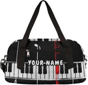 Musical Piano Theme Personalized Kids Duffel Bag for Girls Boys, Piano Debris Custom Name Dance Bag Overnight Small Duffel Bag Carry On Weekend Sports Travel Bag for School Practice Gymnastics Ballet