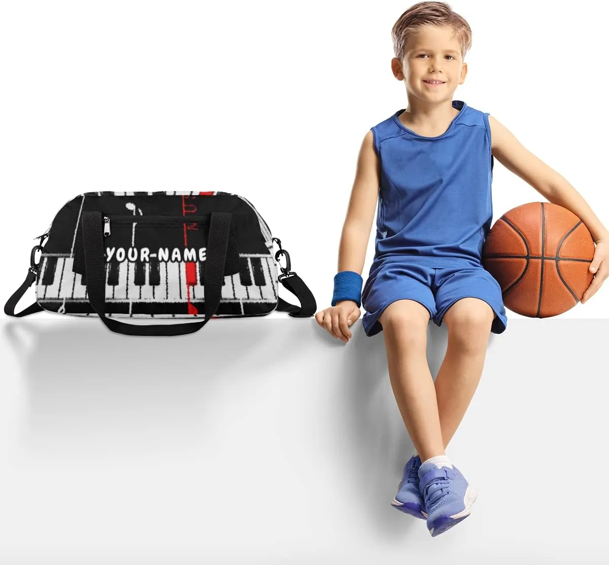 Musical Piano Theme Personalized Kids Duffel Bag for Girls Boys, Piano Debris Custom Name Dance Bag Overnight Small Duffel Bag Carry On Weekend Sports Travel Bag for School Practice Gymnastics Ballet