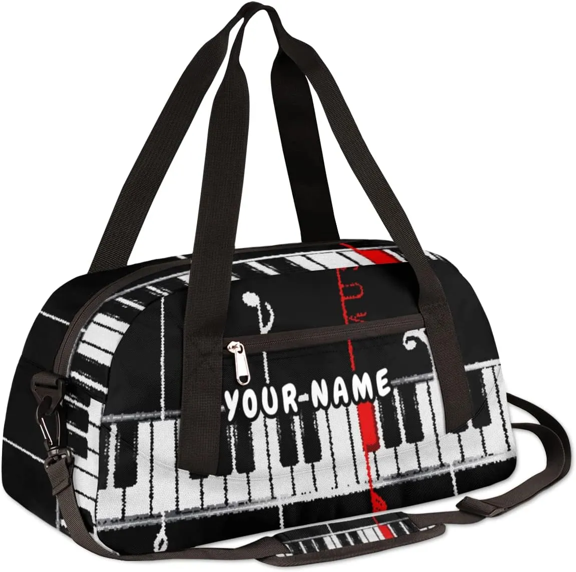 Musical Piano Theme Personalized Kids Duffel Bag for Girls Boys, Piano Debris Custom Name Dance Bag Overnight Small Duffel Bag Carry On Weekend Sports Travel Bag for School Practice Gymnastics Ballet
