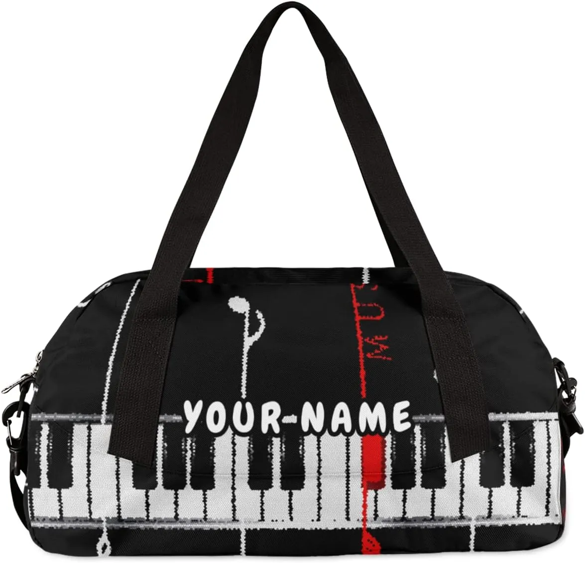 Musical Piano Theme Personalized Kids Duffel Bag for Girls Boys, Piano Debris Custom Name Dance Bag Overnight Small Duffel Bag Carry On Weekend Sports Travel Bag for School Practice Gymnastics Ballet
