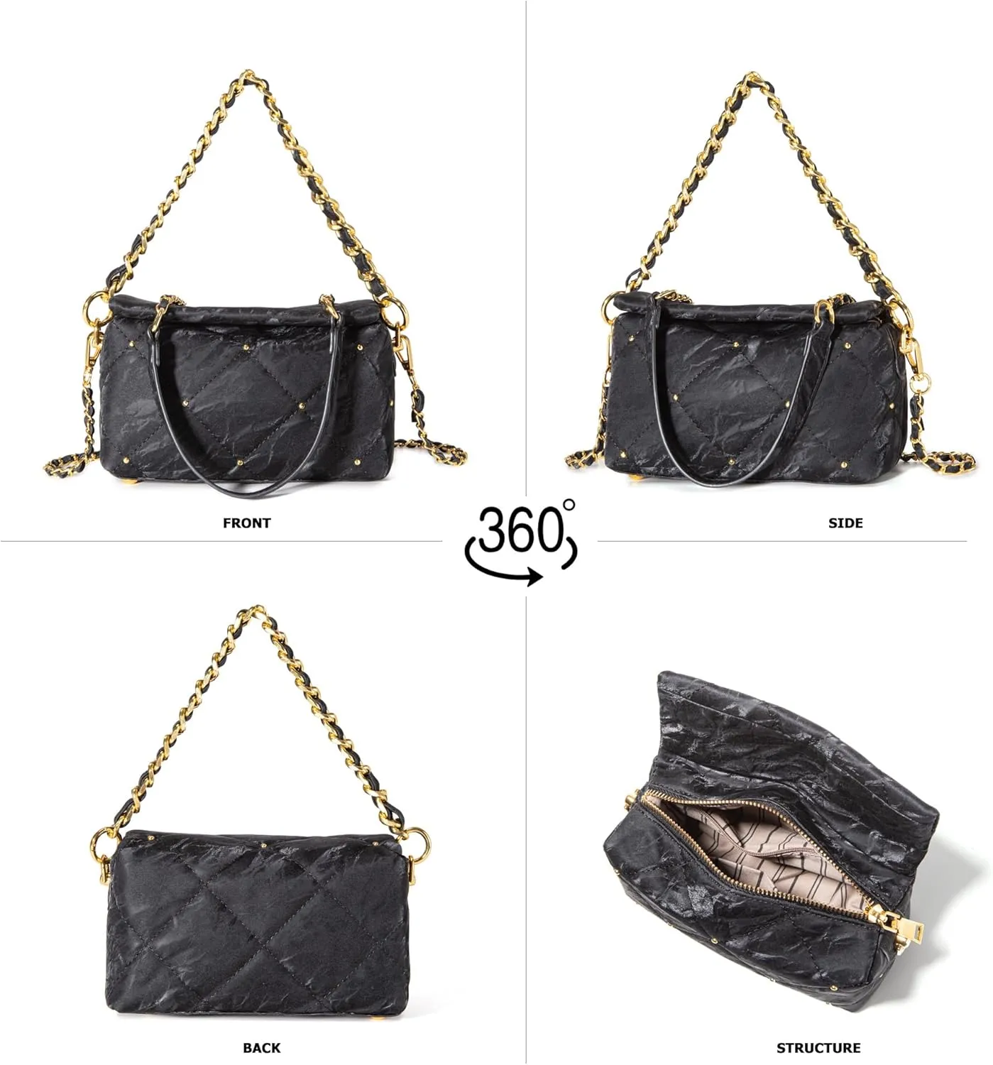 myfriday Small Quilted Crossbody Bags for Women Luxury PU Trendy Designer Shoulder Handbag Purse with 2 Chain Strap