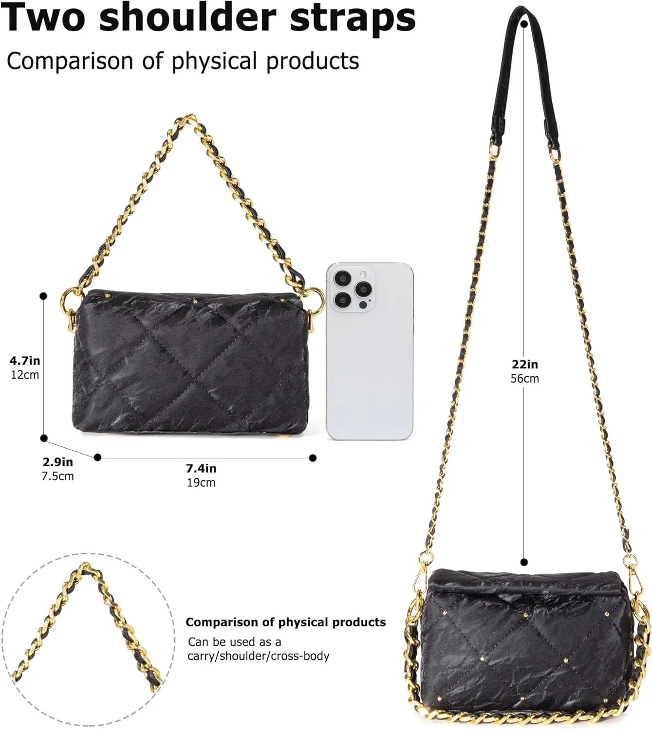 myfriday Small Quilted Crossbody Bags for Women Luxury PU Trendy Designer Shoulder Handbag Purse with 2 Chain Strap