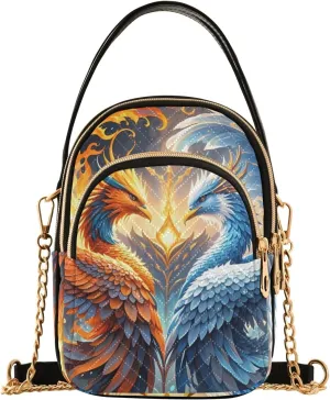 Mythical Phoenixes Dark Small Crossbody Bags for Women Quilted Handbags Shoulder Purse Phone Wallet Chain Bag