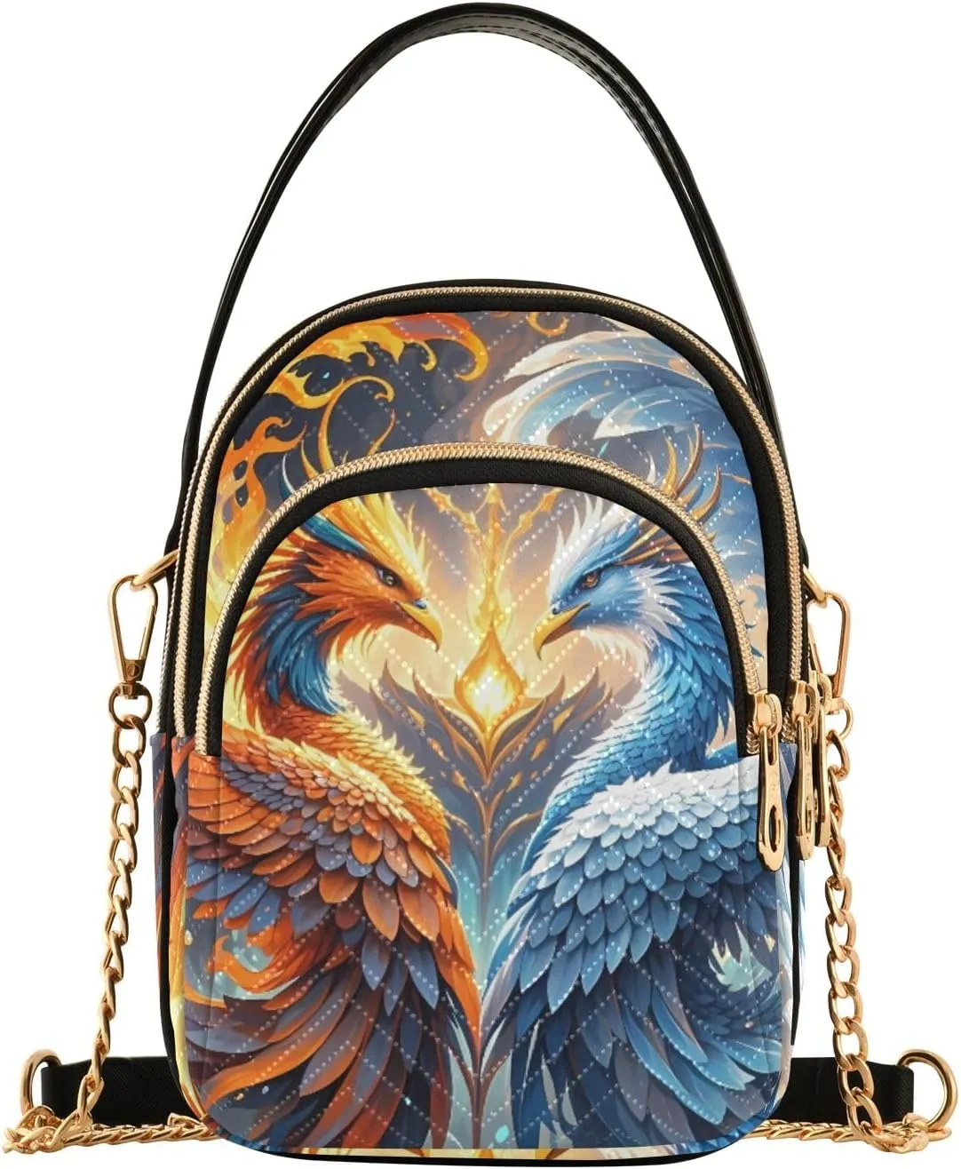 Mythical Phoenixes Dark Small Crossbody Bags for Women Quilted Handbags Shoulder Purse Phone Wallet Chain Bag
