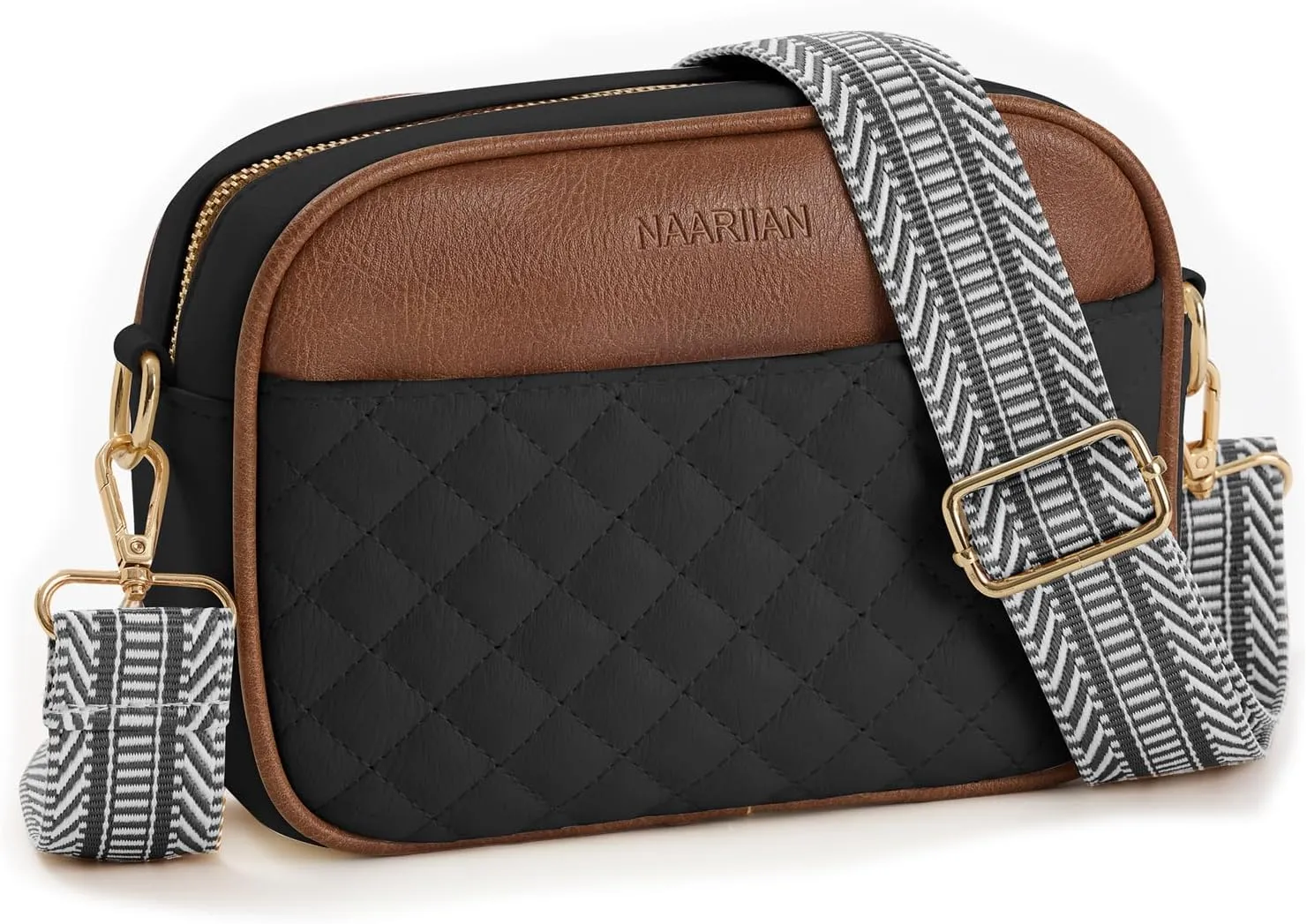 NAARIIAN Quilted Crossbody Bags for Women Vegan Leather PU Purses Small Shoulder Handbags with Adjustable Wide Jacquard Strap
