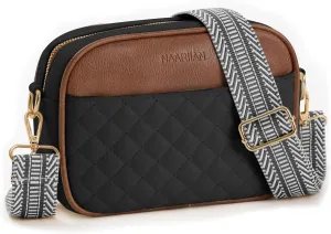 NAARIIAN Quilted Crossbody Bags for Women Vegan Leather PU Purses Small Shoulder Handbags with Adjustable Wide Jacquard Strap