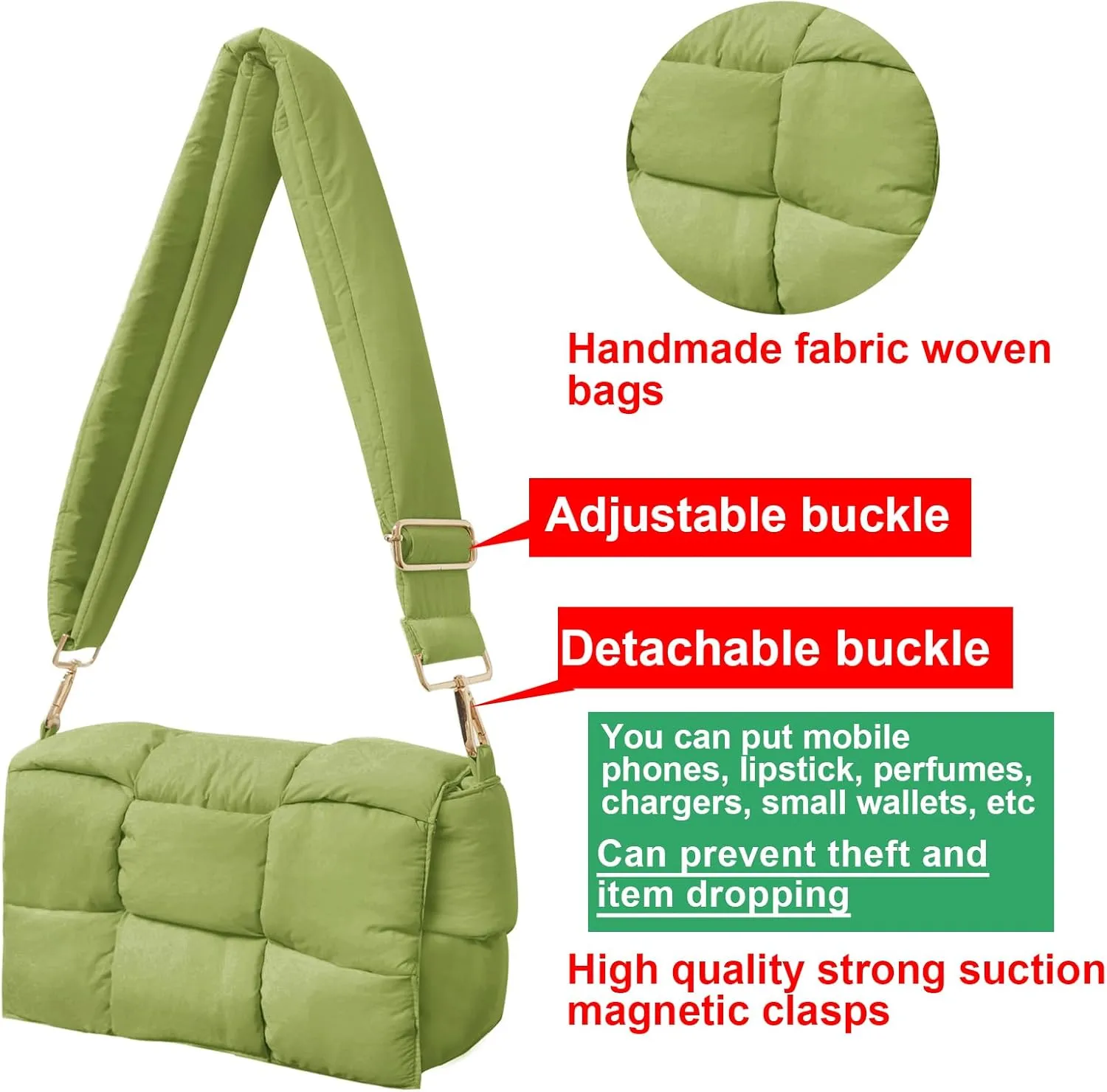 NAARIIAN Shoulder bags for women, Light-weight small puffer purses waterproof, hand-woven puffy bag crossbody handbag