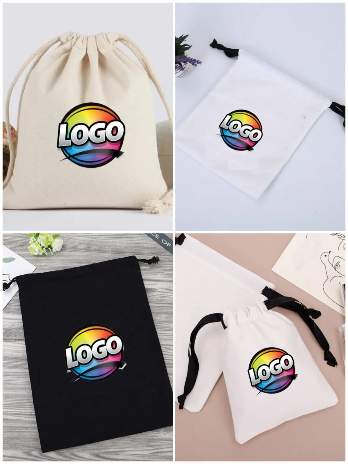 Natural Organic Cotton Drawstring Bag with Grosgrain Satin Ribbon,Natural Cotton Bag,Packaging Bag,Jewelry Pouch,Personalized Bags,Dust Bag,