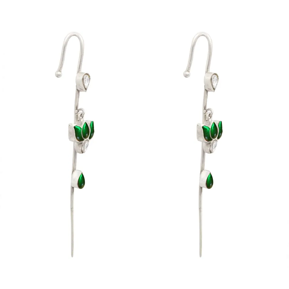 Needle Silver lotus Kundan Earcuff