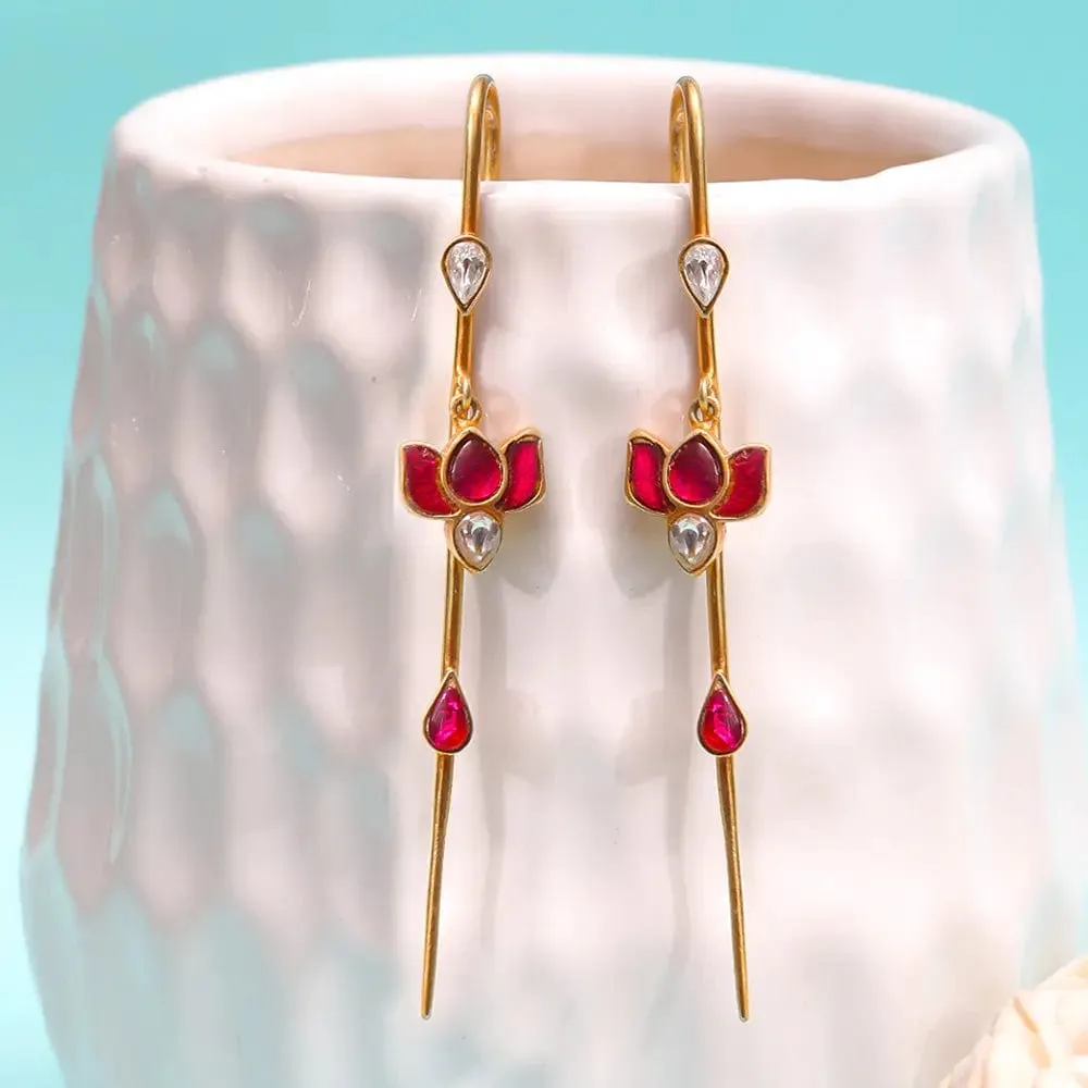 Needle Silver lotus Kundan Earcuff