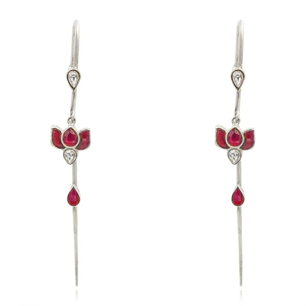 Needle Silver lotus Kundan Earcuff