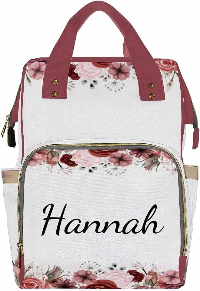 Newcos Personalized Roses Field Diaper Bag Backpack with Name Custom Mommy Nursing Baby Bags