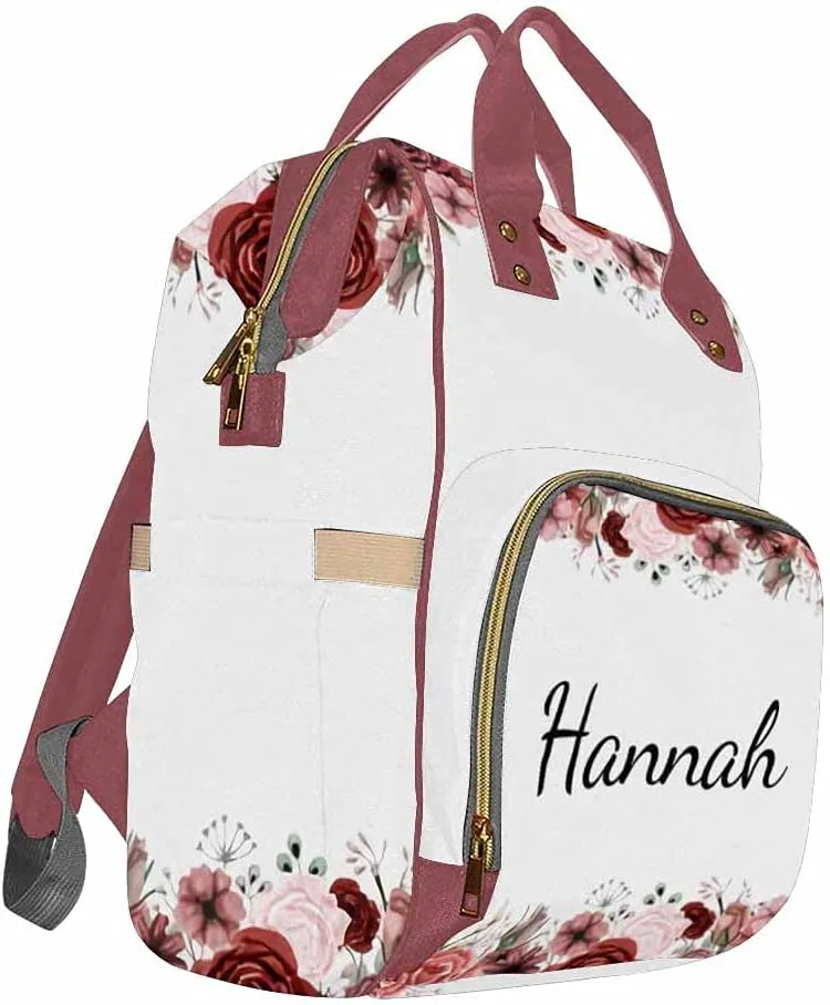 Newcos Personalized Roses Field Diaper Bag Backpack with Name Custom Mommy Nursing Baby Bags