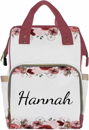 Newcos Personalized Roses Field Diaper Bag Backpack with Name Custom Mommy Nursing Baby Bags