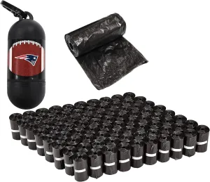 NFL NEW ENGLAND PATRIOTS Cool and Sporty Poop Bag Dispenser with A Leash D Ring and with 1200 Premium Dog Poop Bags
