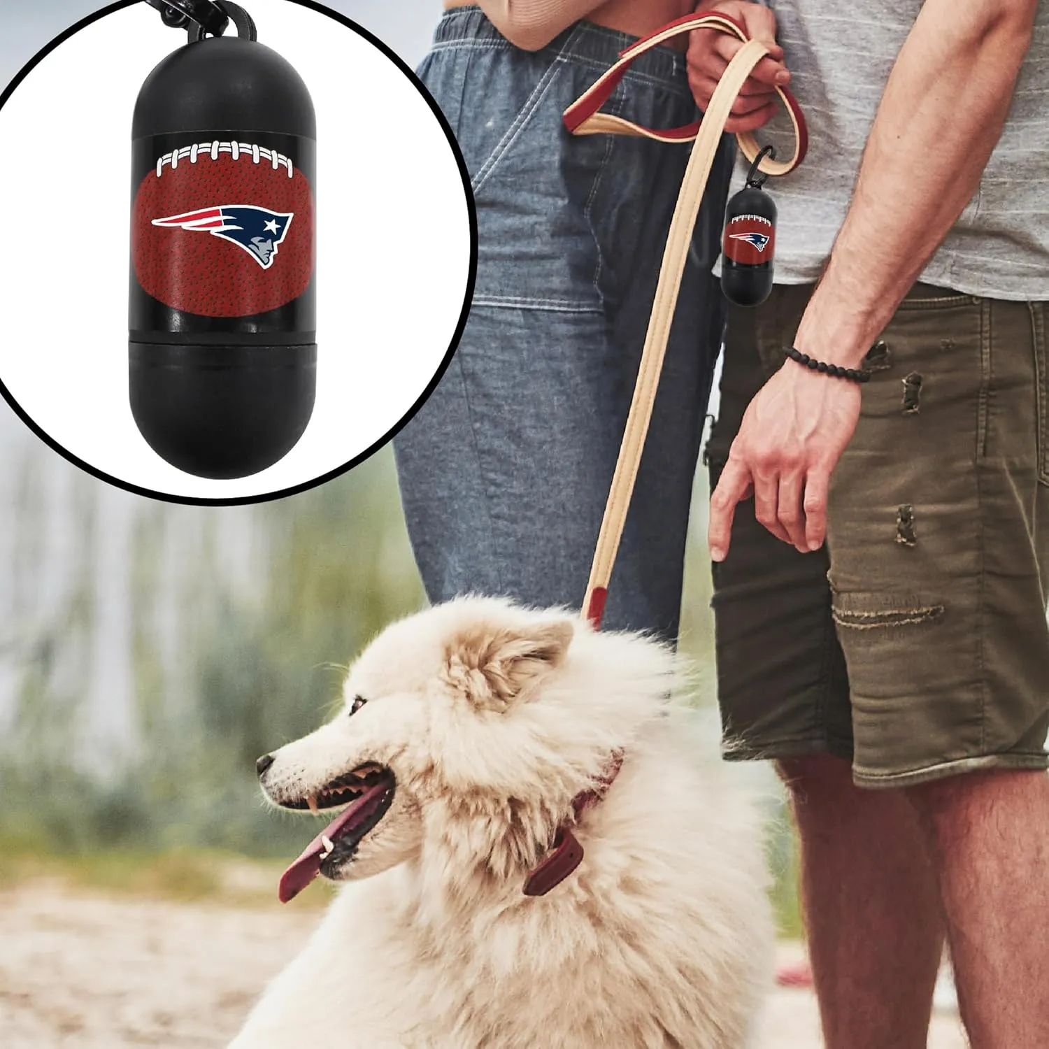 NFL NEW ENGLAND PATRIOTS Cool and Sporty Poop Bag Dispenser with A Leash D Ring and with 1200 Premium Dog Poop Bags
