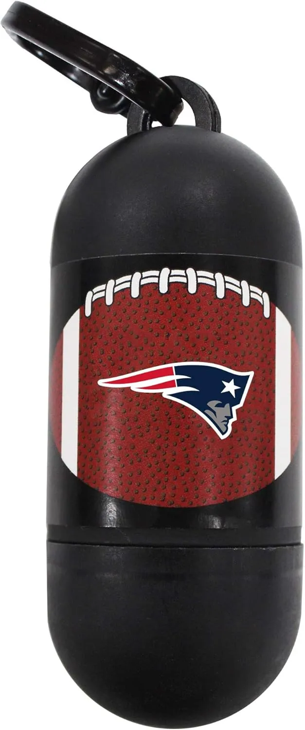 NFL NEW ENGLAND PATRIOTS Cool and Sporty Poop Bag Dispenser with A Leash D Ring and with 1200 Premium Dog Poop Bags