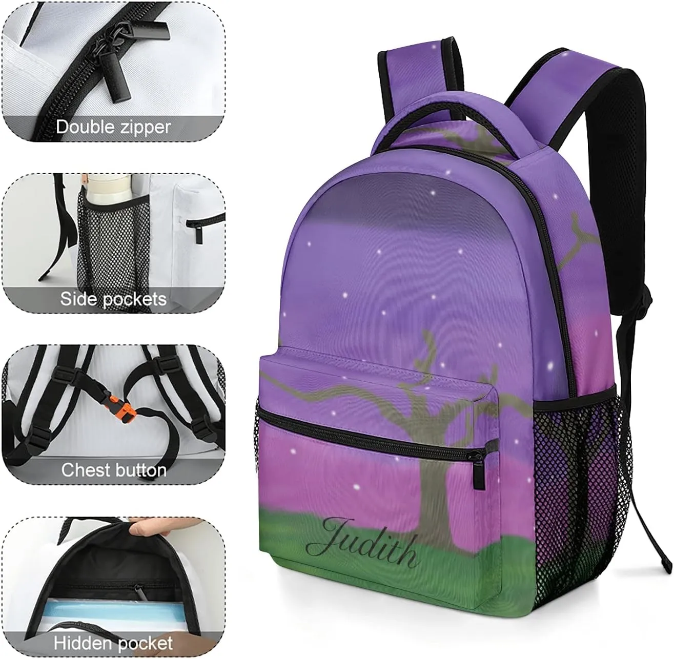 Night Sky Custom Kids Backpack, Personalized Student School Bags for Boys & Girls, Bookbags with Adjustable Strapfor Travel