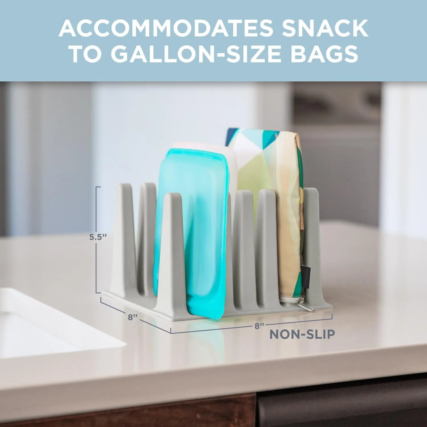Nordic By Nature Silicone Drying Rack For Reusable Bags, Bottles - Snack & Sandwich Storage Bag Organizer, Lick Mat For Dogs & Cats Drying Rack (Light Grey)
