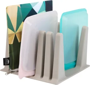 Nordic By Nature Silicone Drying Rack For Reusable Bags, Bottles - Snack & Sandwich Storage Bag Organizer, Lick Mat For Dogs & Cats Drying Rack (Light Grey)