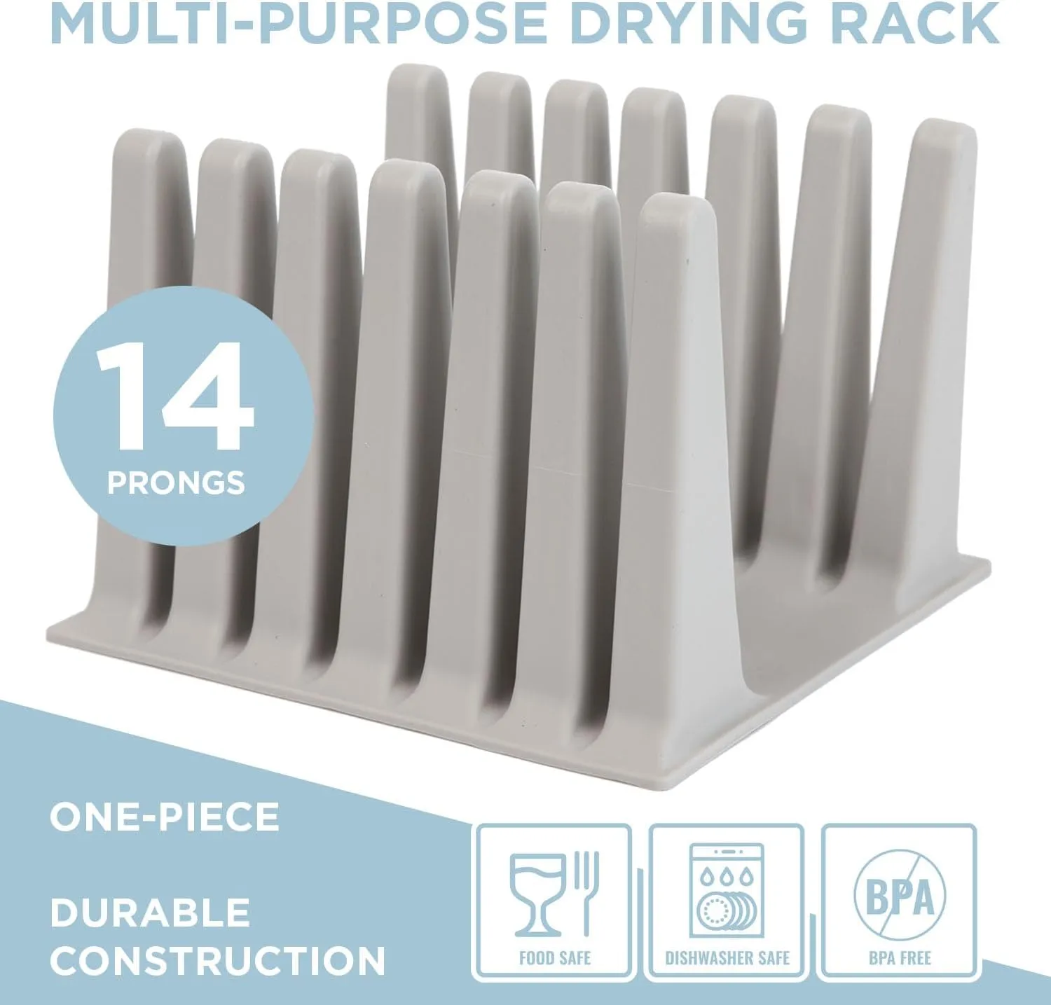 Nordic By Nature Silicone Drying Rack For Reusable Bags, Bottles - Snack & Sandwich Storage Bag Organizer, Lick Mat For Dogs & Cats Drying Rack (Light Grey)