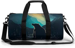 Northern Lights Bear Sports Gym Bag Portable Duffel Bag Travel Workout Bag with Adjustable Strap for Men Women