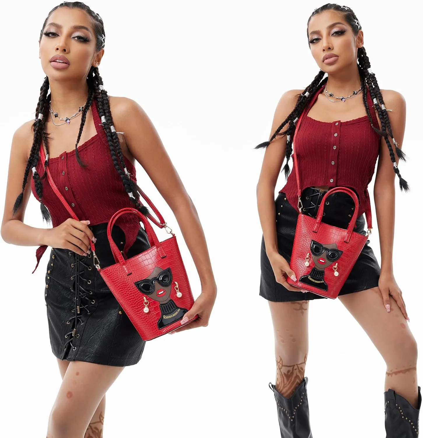 Novelty 3D Lady Face Purse Top Handle Satchel Handbags Clutch Purse for Women Unique Shoulder Bags