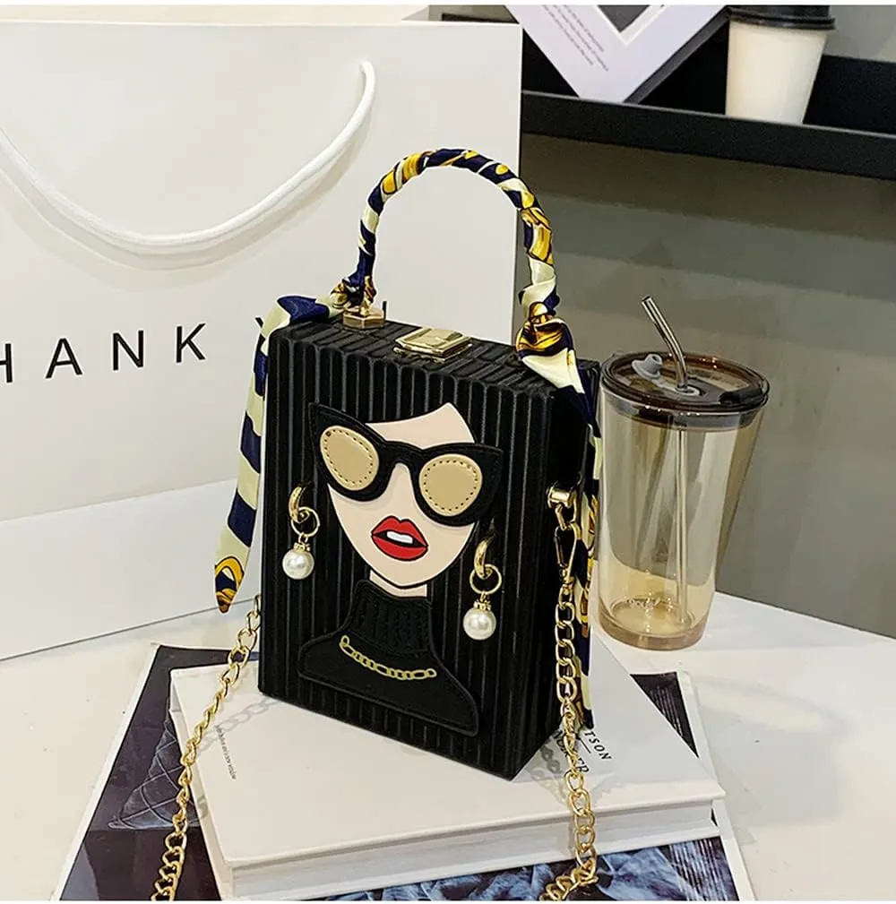 Novelty Unique 3D Lady Face PU Leather Top Handle Satchel Handbags for Women Funky Tote Purse Hobo Crossbody Shoulder bags