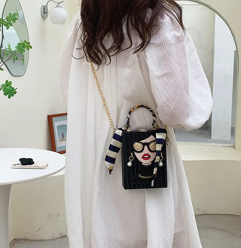 Novelty Unique 3D Lady Face PU Leather Top Handle Satchel Handbags for Women Funky Tote Purse Hobo Crossbody Shoulder bags